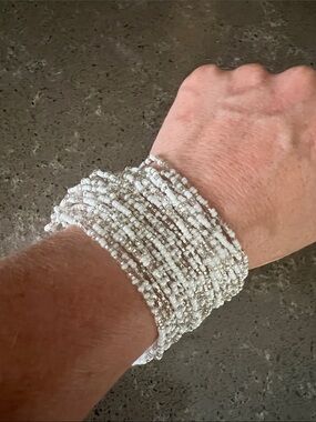 White Multistrand Seed Bead Wrap Bracelet - Women Jewelry